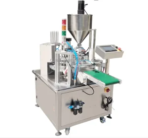 Automatic Pneumatic Rotary Cup Filling and Sealing Machine for Beverage, Textile, and Chemical Product Packaging