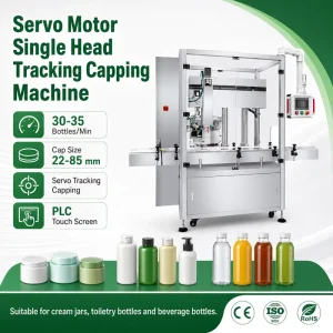 Automatic Single-Head Tracking Capping Machine with Servo Motor & Pneumatic Claw Capper for Flat Round Bottles 30-35 BPM