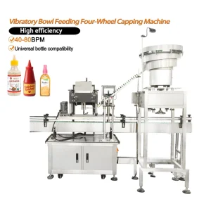 Automatic Vibratory Bowl Feeding Four-Wheel Capping Machine for Plastic Bottles