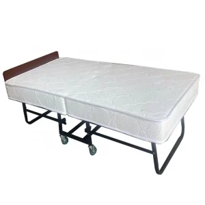 B005 Modern 1 Piece 15cm Thick Black Metal Rollaway Guest Bed Extra Sponge Mattress Foldable Powder Coated Hotel Hospital