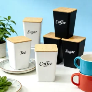 Bamboo Lid Sealed Metal Tinplate Storage Box for Coffee, Candy, and Tea