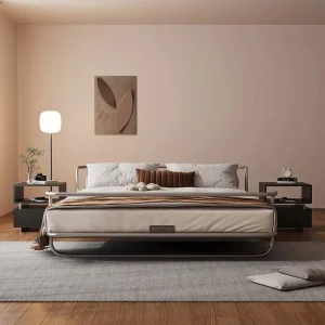 Bauhaus Luxury Carbon Steel Master Bed Stainless Steel Floating Bed Design for Small Spaces Contemporary Style for Modern Homes