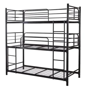 Bedroom Furniture Metal 3 Layer Triple Iron Bed Triple Deck Bunk Bed with Mattresses and Slide