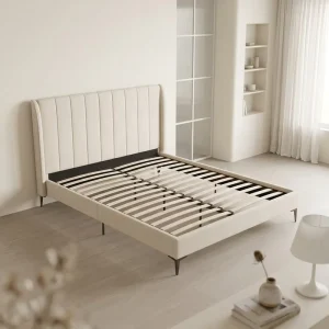Beige Fabric Modern Metal Leg Soft Bed Queen Full King Frame with Storage for Bedroom 140×200