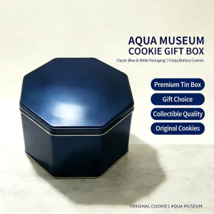 Bespoke Octagonal Metal Cookie Tin Box High End Custom Cookie Tinplate Luxury Blue Gift Canister Premium Food Grade