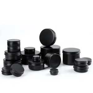 Black Round Aluminum Can Container Jar Tin Can Pot Canister Cosmetics Jars 5ml to 250ml Aluminum Metal Packaging