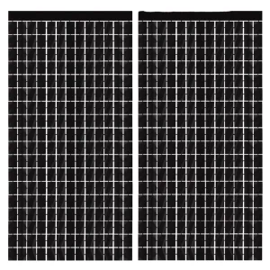 Black Square Metallic Tinsel Foil Fringe Curtain Party Backdrop and Photo Booth Props