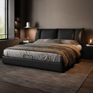 Black Upholstered Platform Bed with Soft Pillow Headboard Low Profile Queen King Bed Frame for Hotel Apartment Bedrooms OEM ODM