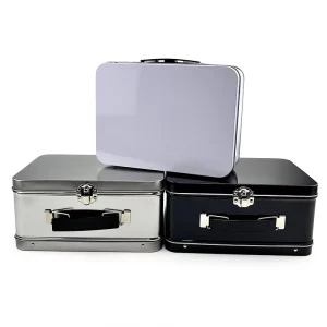 Black White Rectangular Metal Tin Lunch Box for Kids Printable Lock Storage Container with Handle Recyclable Craft