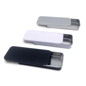 Black, White, or Silver Square Sliding Metal Tin for Solid Perfume, Candy, or Mints