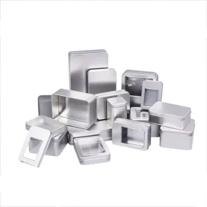 Blank Empty Metal Tin Storage Box with Clear Window and Hinged Lid