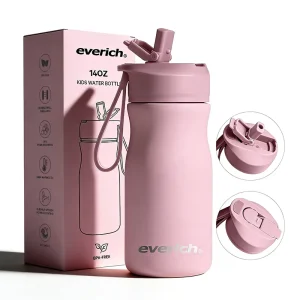 Bpa Free 14oz School Child Thermal Metal Flask Bpa Free Food Grade Kids Water Bottle Stainless Steel With Straw Lid and Handle