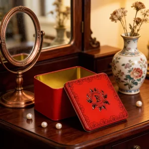 Bright Red Square Metal Jewelry Box for Wedding Dessert Gifts, Souvenirs, Rings, Earrings, and Candies