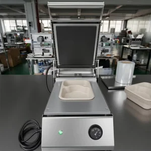 Brushed Stainless Steel Hand-Operated Food Tray Sealing Machine with Aluminum Mold