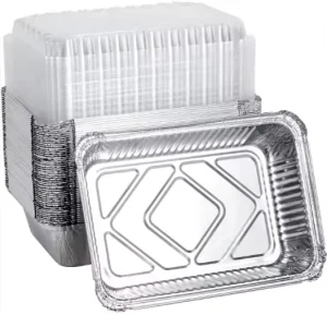 CA50 600ml Oem Logo Biodegradable Silver Foil Tray Shallow Half Size Foil Pan Food Packing Aluminum Foil Containers With Lids