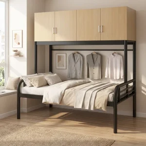 CE Certified Adjustable Modern Full Bed Frame with Durable Iron Construction Clothing Rod School Dorm Use 10 Year Warranty