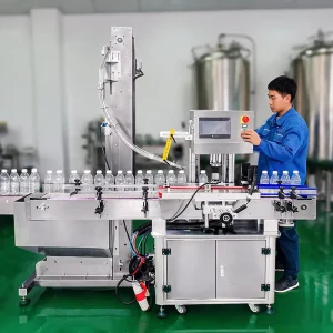 CM140 4-Wheel Automatic PET Bottle Capping Machine for Plastic and Metal Caps with Cap Feeder Elevator