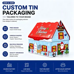 Candy Gift Tinplate Box, Metal House Shape, for Kids, Food and Tin Toys, CMYK Packaging