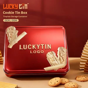 Cans Factory Rectangular Tinplate Cookie Tin Box with Embossed Design