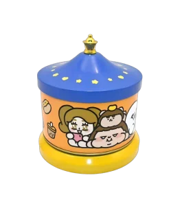 Cartoon Character Carousel Rotating Musical Tinplate Canister Kids Melody Storage Tin for Birthday Gift Pack
