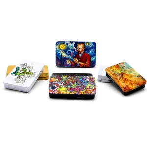 Childproof Rectangle Hinged Metal Tin Box with Recyclable Paper Insert, 5 Pre-Rolled Storage Packaging