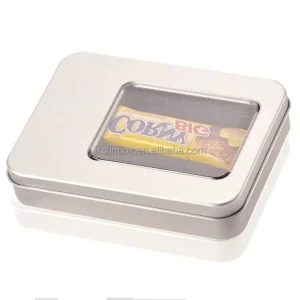China Manufacturer Rectangular Metal Packaging USB Battery Tin Box with Clear Window