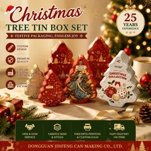 Christmas Gift Packaging Recyclable Tin Box Set Tree Shape Metal Can for Candy Cake Chocolate Bulk Supply