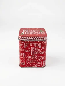 Christmas Red Square Tin Box Metal Container for Candies, Cookies and Holiday Gifts