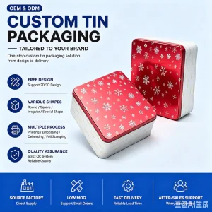 Christmas Square Tinplate Cookie Tin with Lids for Candy Snack Chocolate Gift Storage