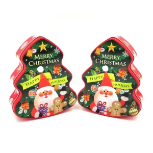 Christmas Tin Can Tree Shape Santa Claus Tinplate Eco friendly ISO9001 Certified Customized Box Gift Packaging Custom Logo
