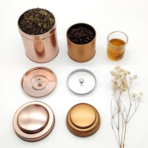 Coffee Tea Leaf Storage Airtight Tinplate Metal Tin Can Round Container with Double Lids for Packaging
