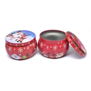 Colored Tinplate Seamless Christmas Candle Boxes 2.2 oz and 4 oz for Food Tea Candy Cream and Cosmetic Packaging