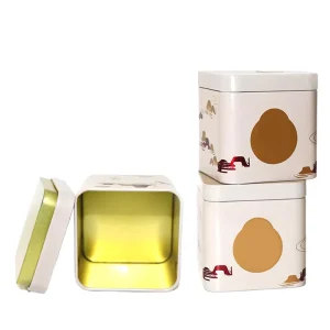 Colorful DIY Gift Tea Tin Packaging Box Square Rectangular Card Souvenir Canister Recyclable Plywood UV Coated Custom Logo