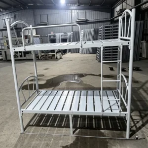 Comercial Grade Metal Bunk Bed Frame Twin Over Twin Size Steel Double Layer Bed with Ladder & Guardrails for Dormitory Hostel