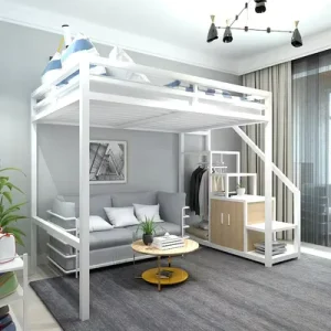Commercial 1.2mm Thicker Tube Steel Loft Bed with Stairs Strong Weight Capacity Adult Dormitory Apartment Metal Bed
