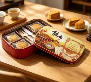Competitive Price Food Grade Oval Metal Tin Storing Mooncakes Snacks Gift Box Gift Tin