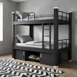 Contemporary Full Over Full Space Saving Heavy Duty Metal Steel Double Deck Bunk Bed Frame with Storage Stairs for Dormitory