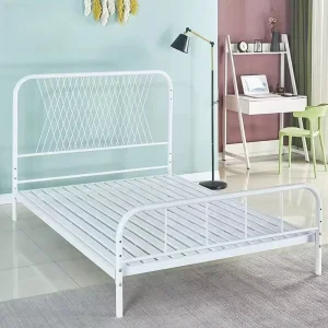 Contemporary Iron Bed Frame Easy Assembly Stable Forged Iron Bed Base Convertible Twin to King Bed for Apartment Hotel