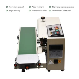 Continuous Band Sealer Machine with Date Coding and Spray Code Printing for Plastic Bags and Pouches
