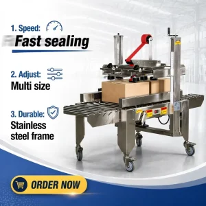 Corrosion-Resistant Semi-Automatic Stainless Steel Carton Sealing Machine for Top and Bottom Sealing
