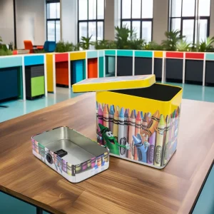 Crayon Man Recyclable Tinplate Can with Built-In Pencil Sharpener