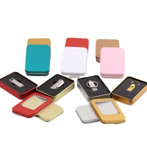 Custom 4 Color Offset Printed USB Flash Drive Candle Tin Box Flip Top Lid Recyclable Rectangle Tinplate Craft