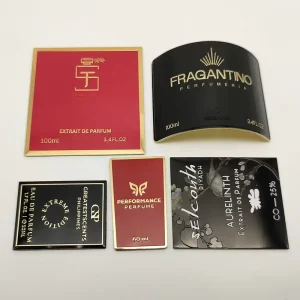 Custom Aluminum Embossed Engraved 3D Relief Fragrance Stickers for Cosmetic Bottle Packaging