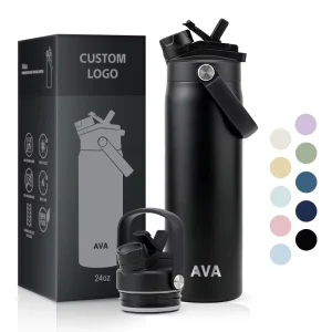 Custom BPA Free 24oz Stainless Steel Water Bottle 18 8 Recycled Metal Vacuum Insulated Tumbler with 2 in 1 Lid Design