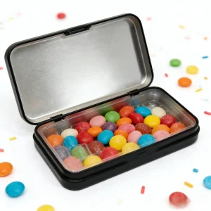 Custom Black Hinged Rectangular Metal Tin Box with Divided Plastic Insert Tray Empty Tin for Strip Goods Packaging