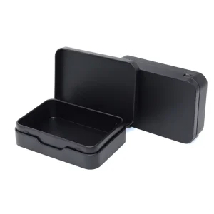 Custom Black Tinplate Rectangle Metal Gift Box for Christmas Cake Candy Biscuit with Recyclable Stickers and Silk Screen Printing