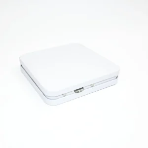Custom Blank White Rounded Square Hinged Snap Lock Metal Tin Box Empty Portable Tin for Candy Gift Packaging