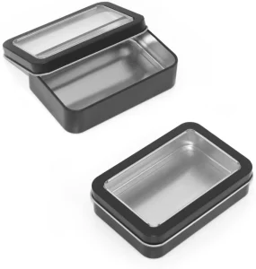 Custom Color Metal Rectangular Tin Box Containers with Detachable Clear Lid Portable Storage Package