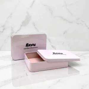 Custom Color Rectangular Tinplate Box with Recycled Materials for Cosmetic Makeup Sets and Blush Storage Embossed Logo