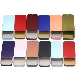 Custom Colored Rectangle Sliding Small Tin Box Solid Perfume Tinplate Box Metal Packaging Container